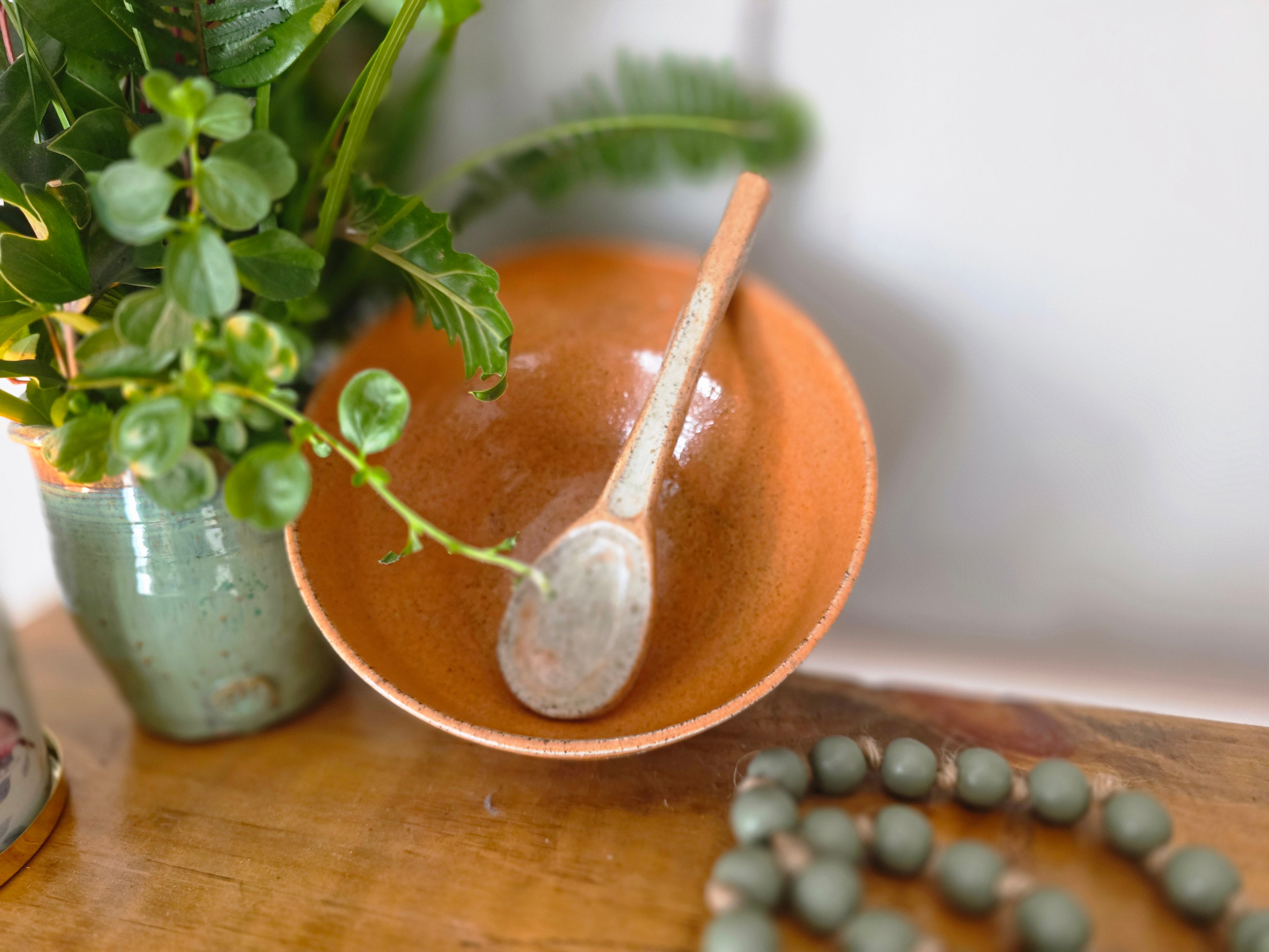 Orange Mixing Bowl and Spoon