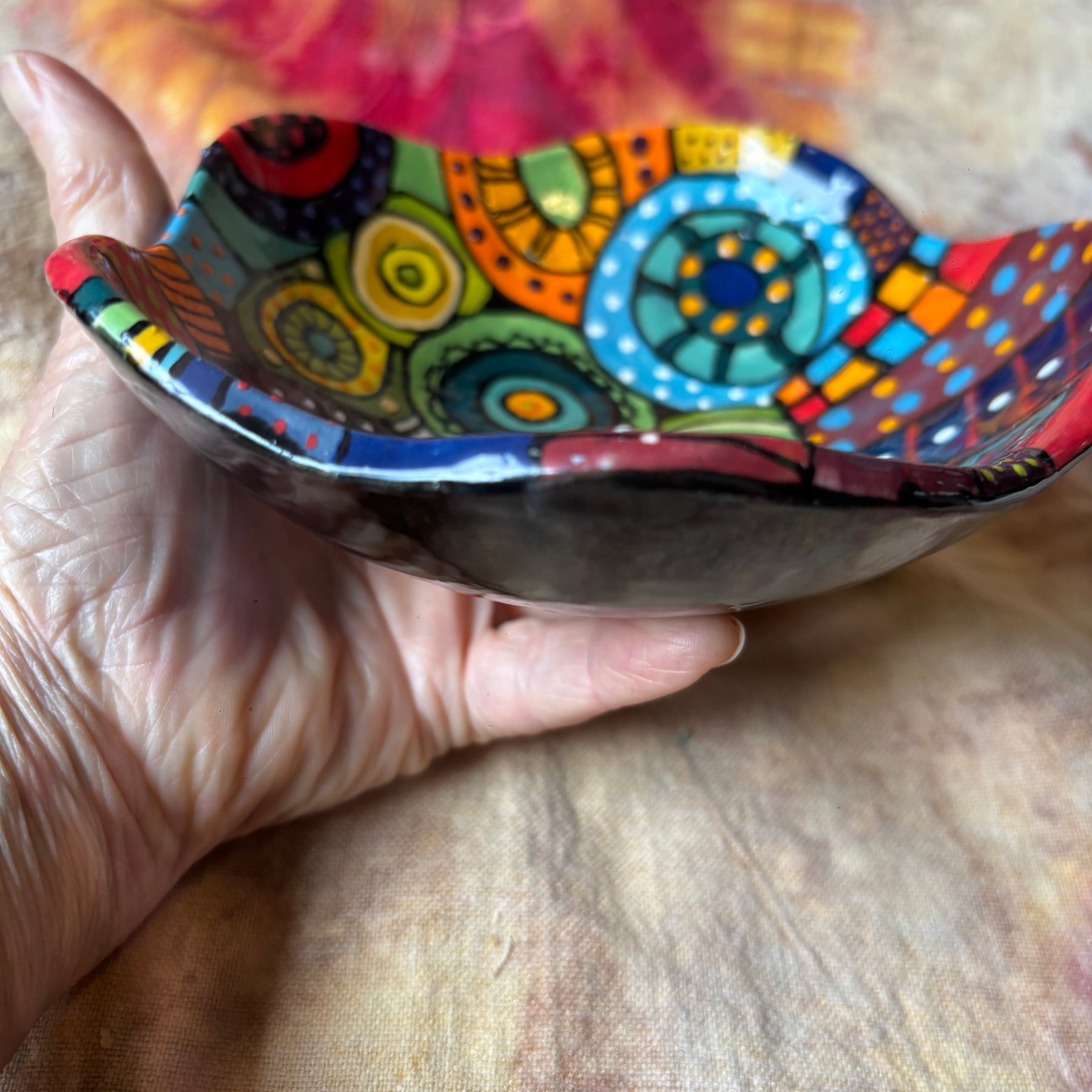 Handmade colourful scalloped Bowl