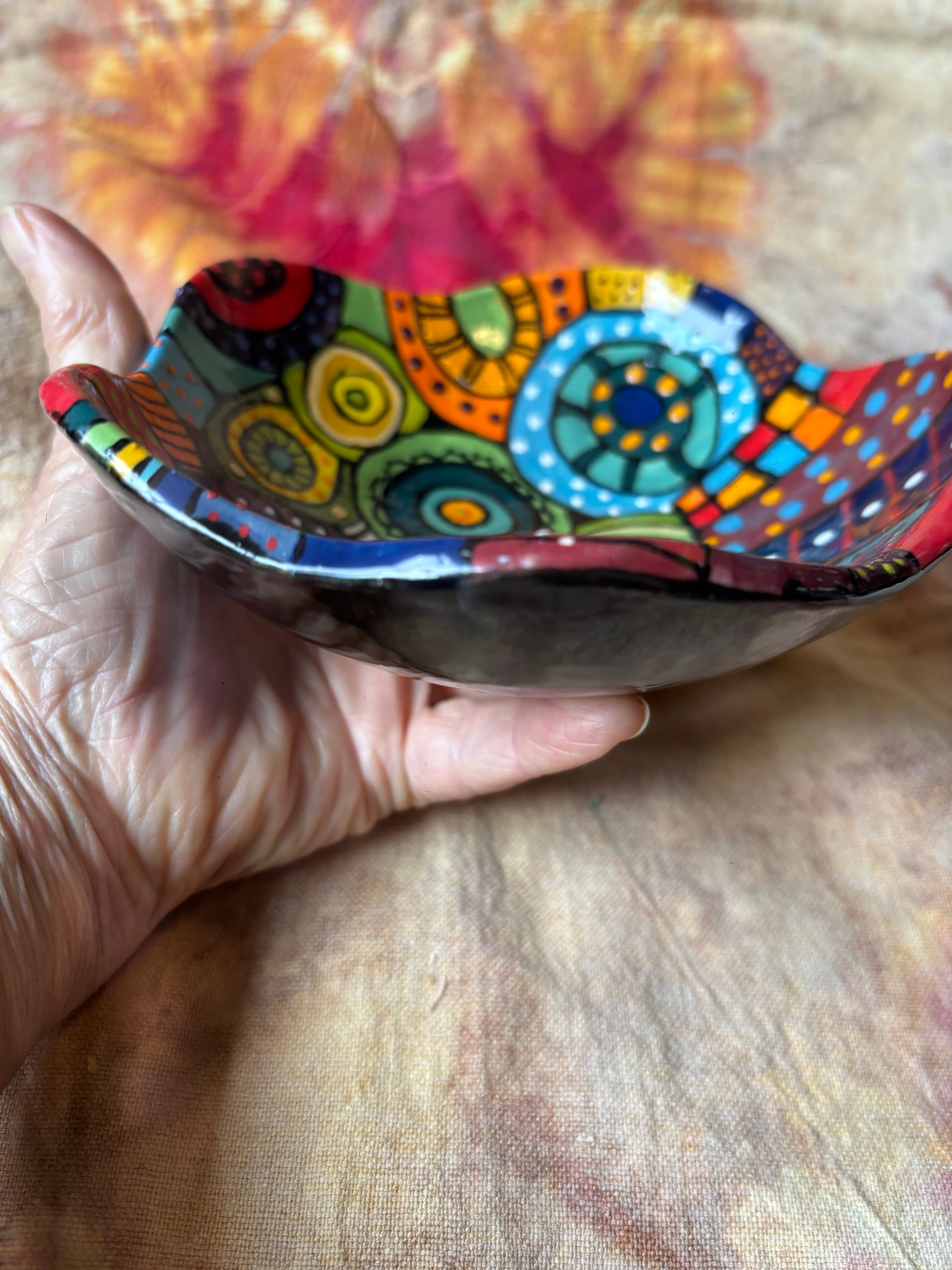 Handmade colourful scalloped Bowl