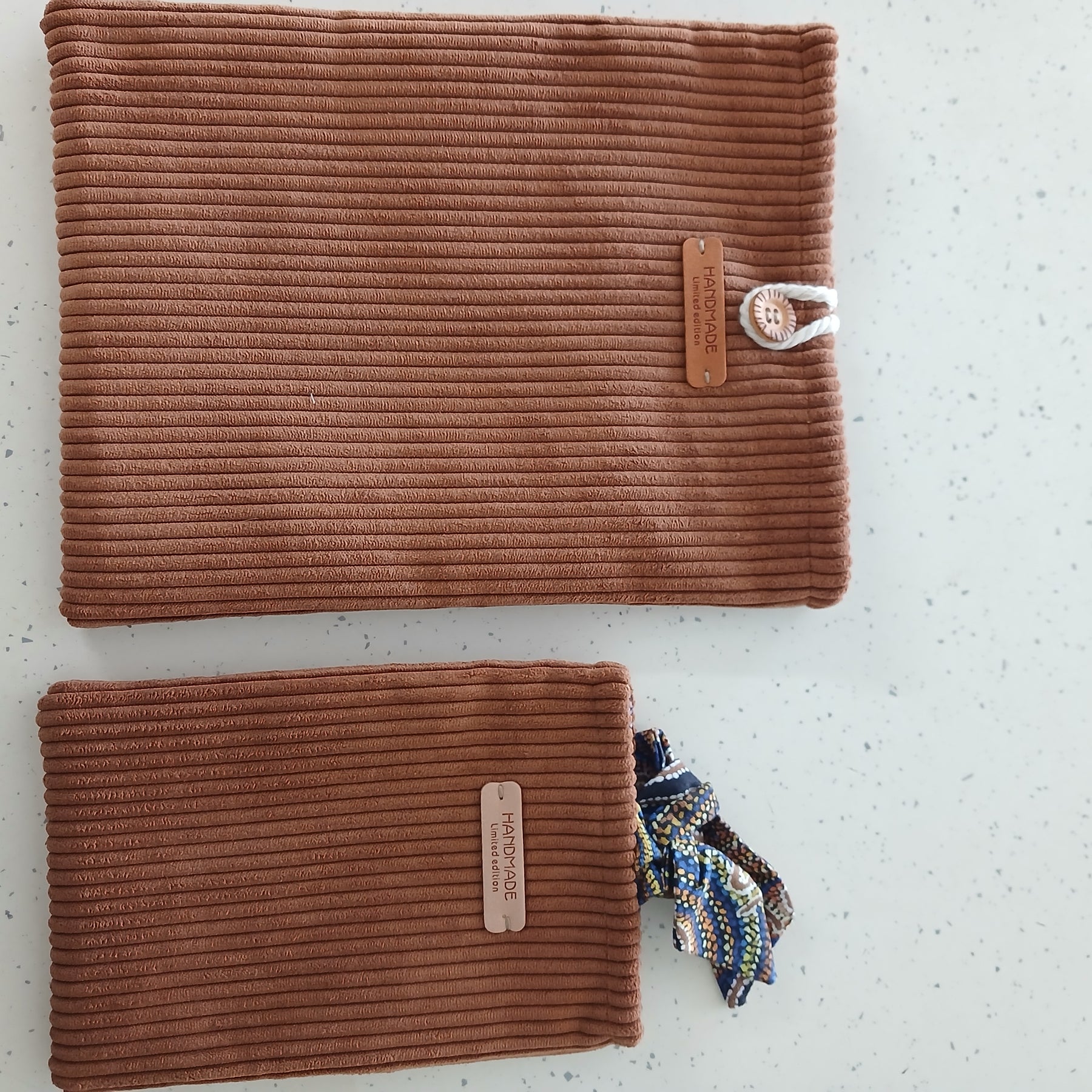 Christmas Gift — Book Sleeve Set of 2 — Large 28x22cm + Small 21x15cm — Brown Green Oatmeal — Padded Corduroy — Teacher Gift —