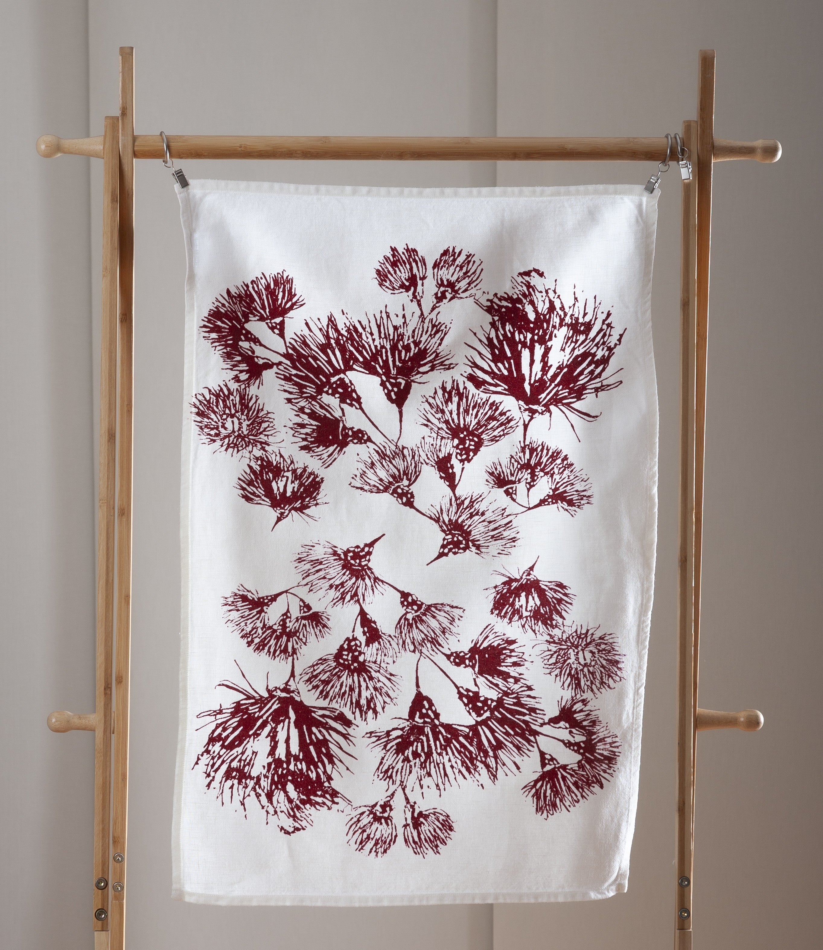 Hand screen printed Linen Tea Towels-Blossoms
