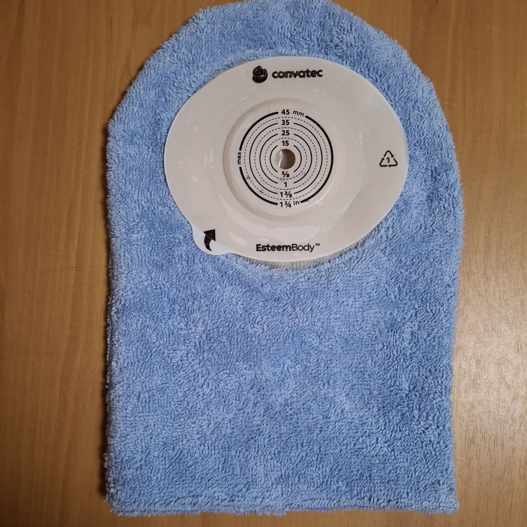 STOMA BAG COVER LARGE BLUE TOWELING  Suitable for Ileostomy, Colostomy, Urostomy