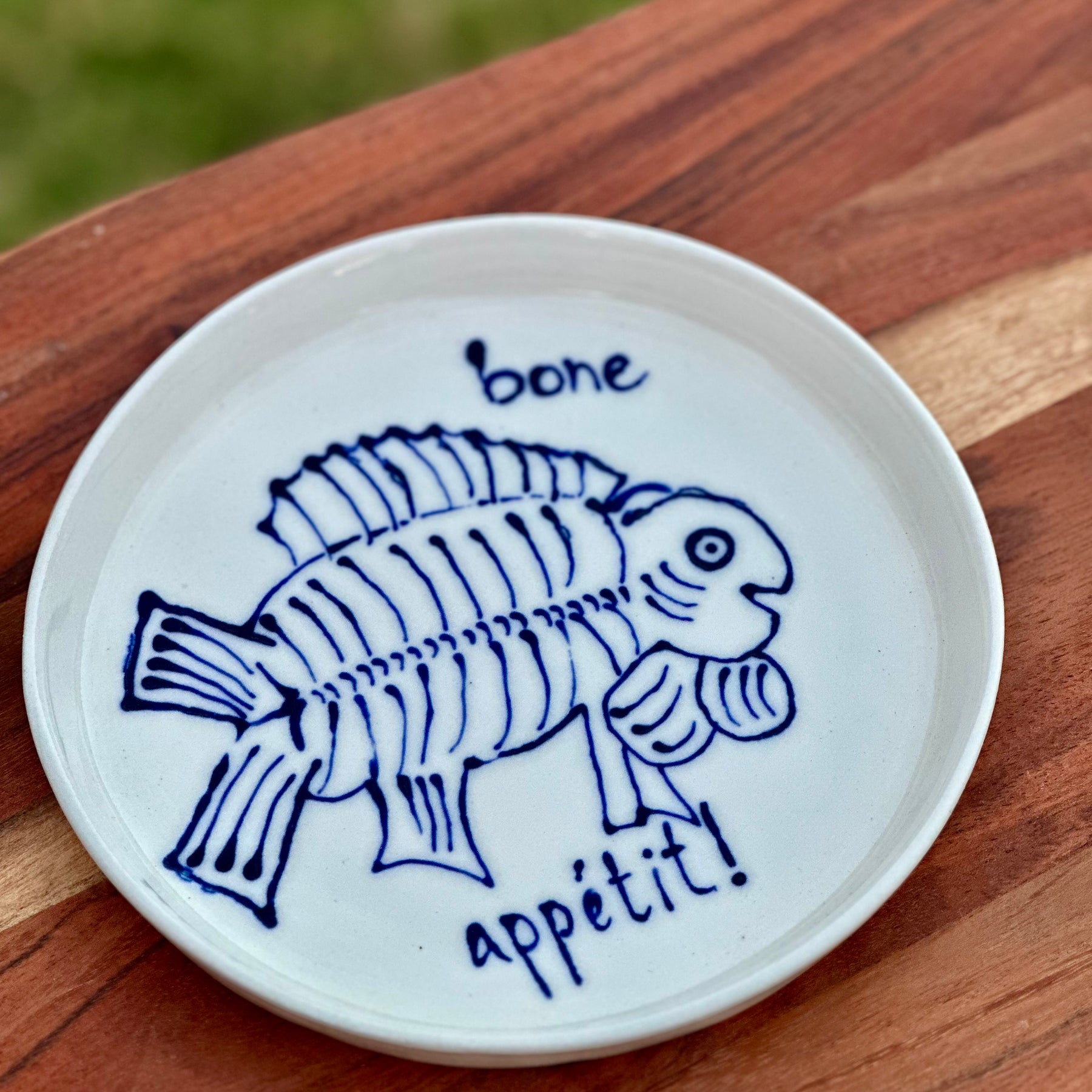 Bone Appétit! | Handmade Porcelain Plate | Blue & White Fish Design | Coastal Tableware | 18cm