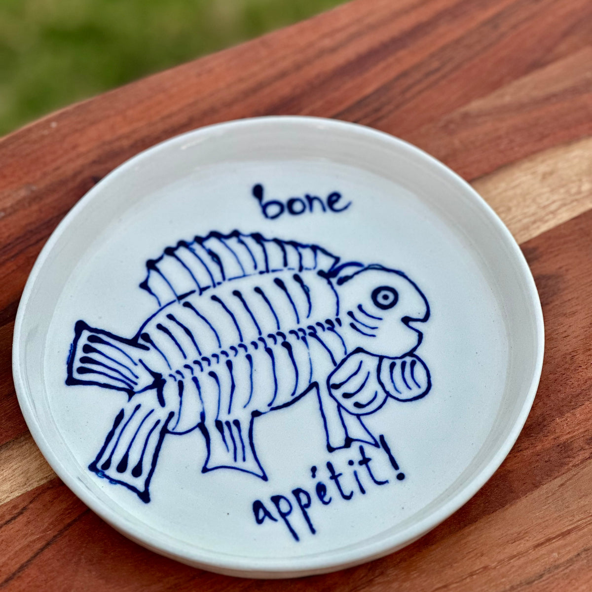 Bone Appétit! | Handmade Porcelain Plate | Blue & White Fish Design | Coastal Tableware | 18cm