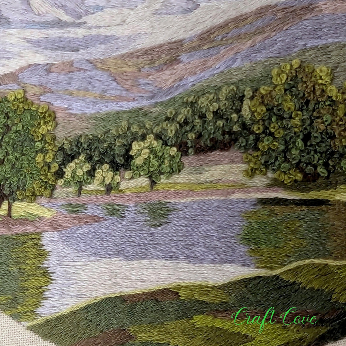 Hand Embroidered Mountain Landscape – Intricate Thread Painting