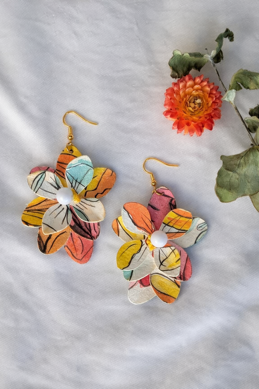 Handmade Summer Bloom Paper Earrings – Seaside Inspired Statement Jewellery