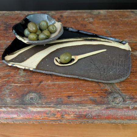 Earthy Ceramic Share Platter | Matching Bowl and Spoon - Modern Rustic | Organic Minimalism | Stoneware