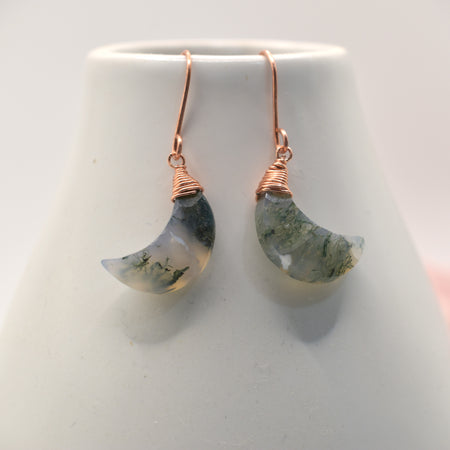 Luna – Moss Agate Copper Wire Wrapped Earrings