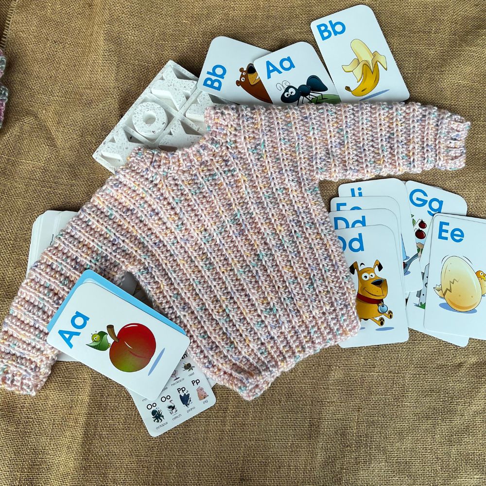 Handmade crochet baby jumper | super soft | pink fleck