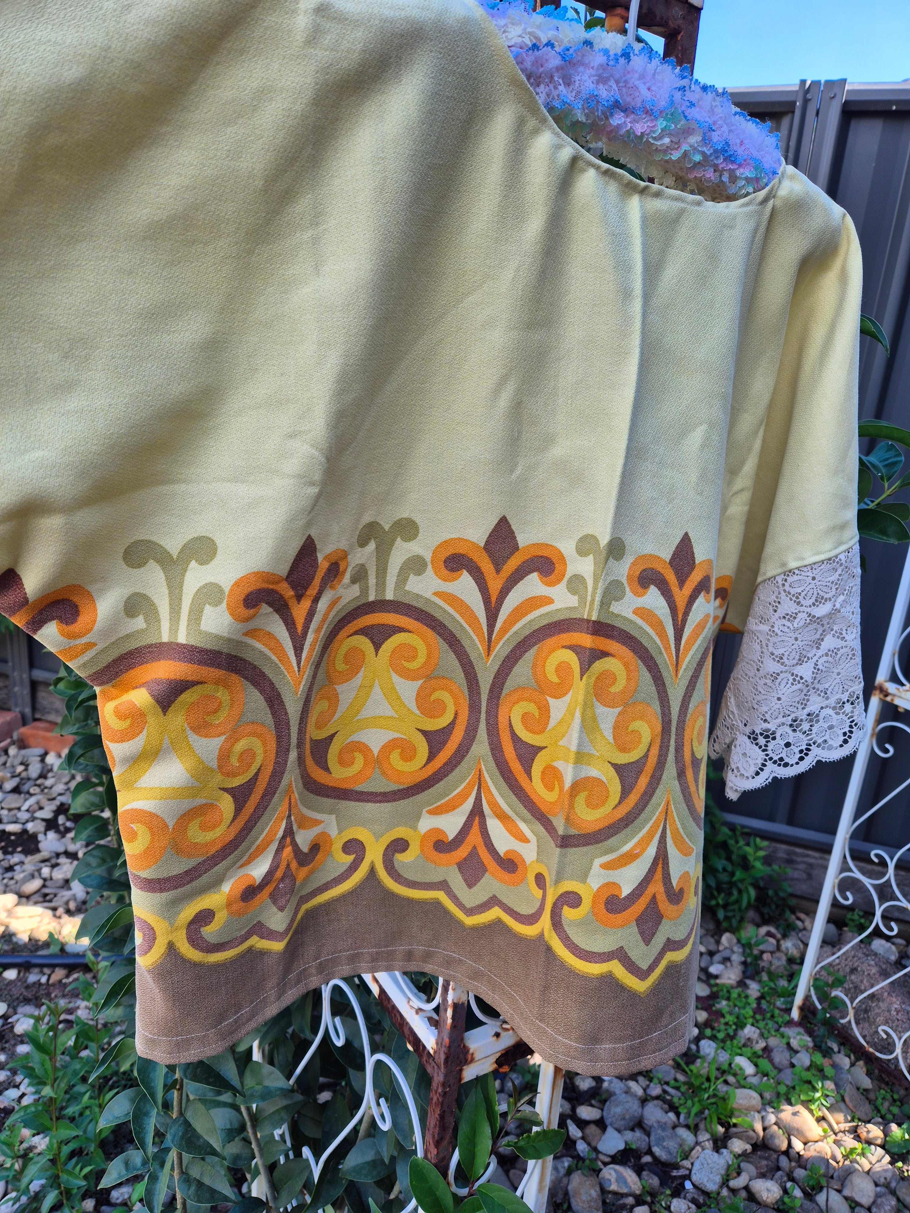 Upcycled Vintage Tablecloth top. Cropped style with lace