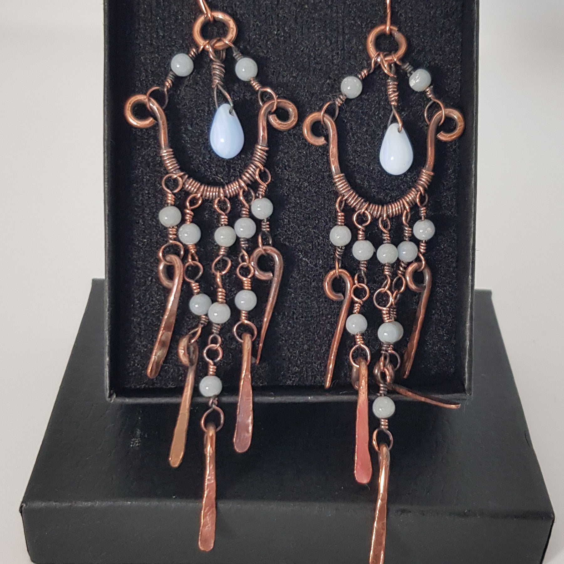 Chandalier earrings with Angelite beads, #668AM/E