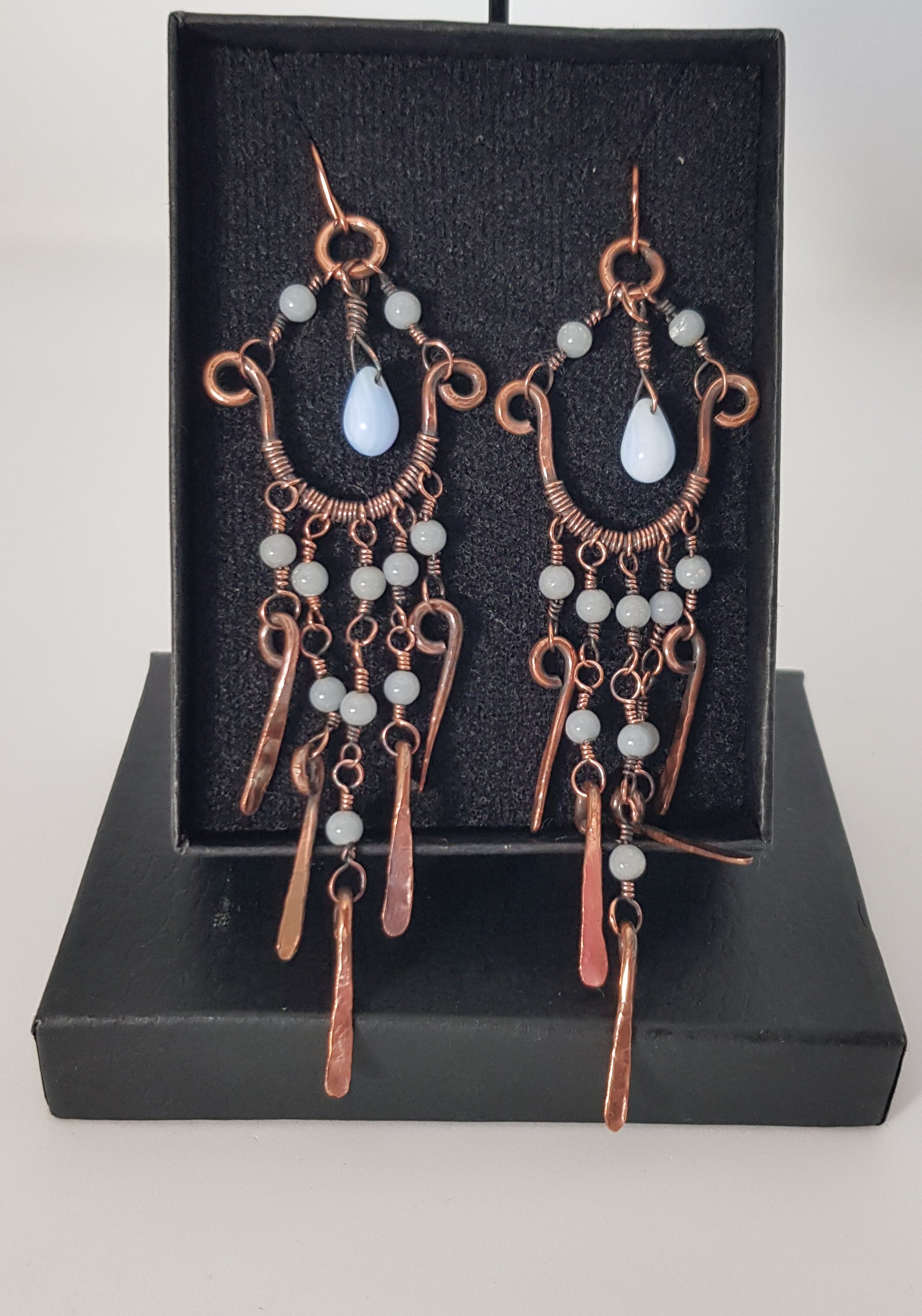 Chandalier earrings with Angelite beads, #668AM/E