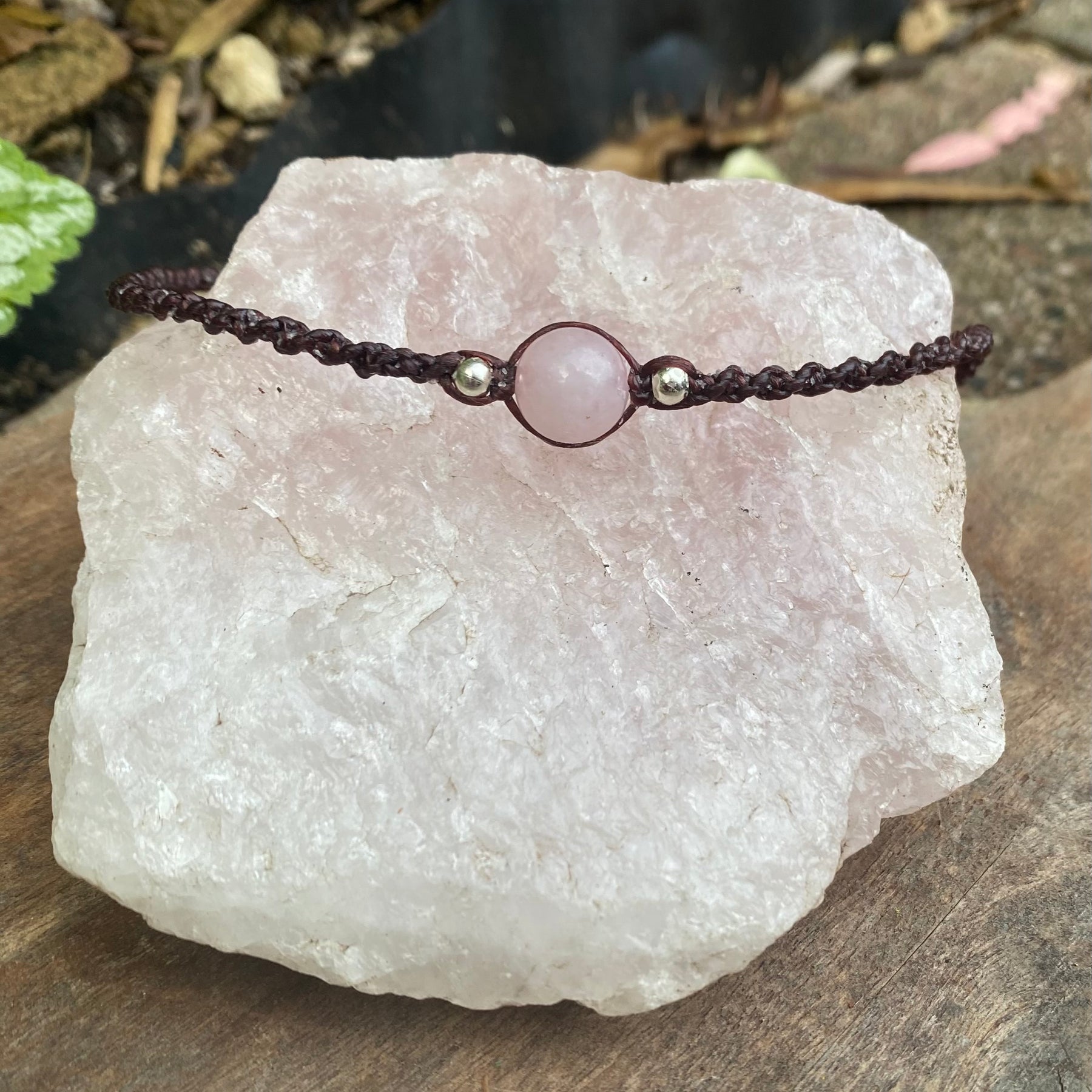 Rose Quartz Beaded Anklet: Macrame Adjustable Waterproof