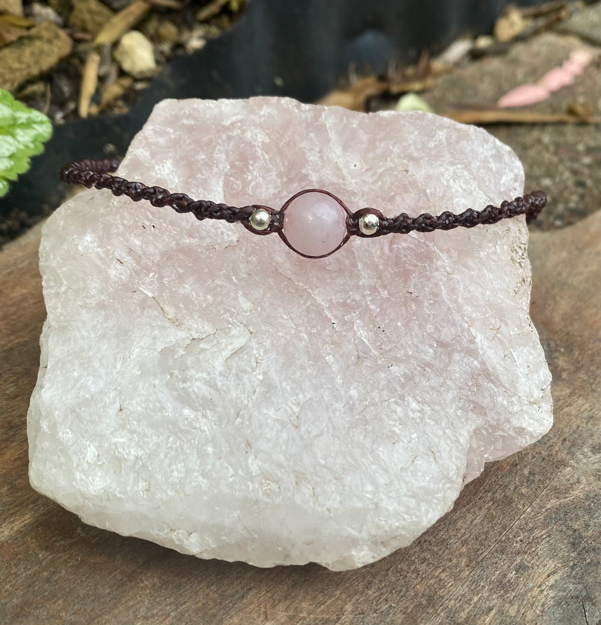 Rose Quartz Beaded Anklet: Macrame Adjustable Waterproof