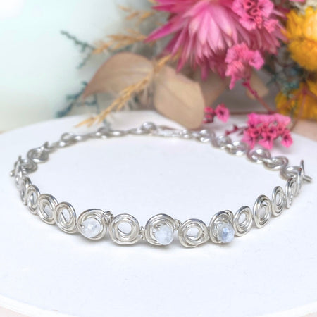 NEW Looping Silver bracelet with natural Moonstone  | Sterling silver | Faceted Moonstone beads | Birthstone-inspired jewellery