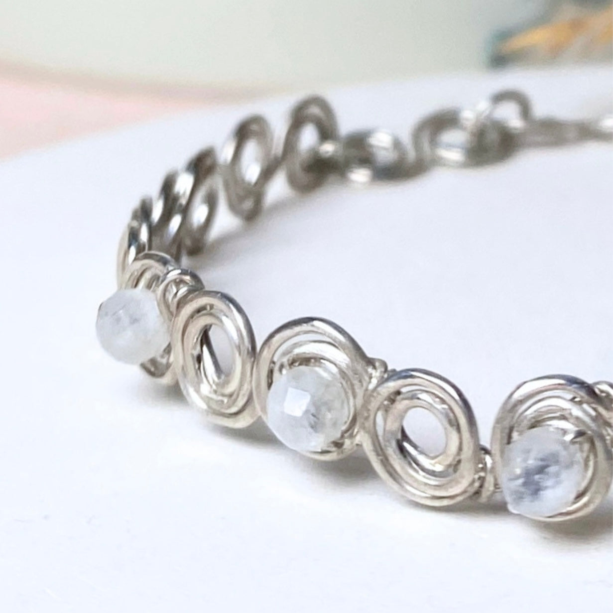 NEW Looping Silver bracelet with natural Moonstone  | Sterling silver | Faceted Moonstone beads | Birthstone-inspired jewellery
