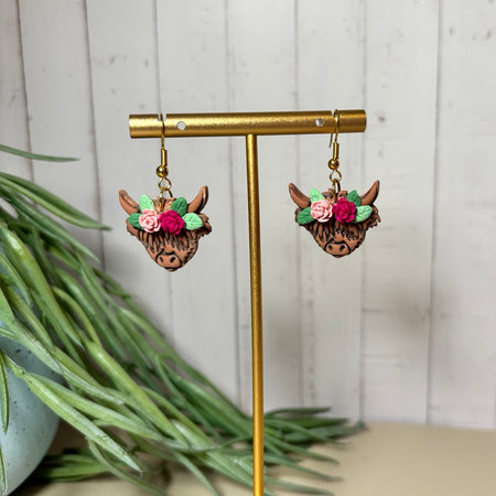 Boots & Blooms – Highland Cow Earrings