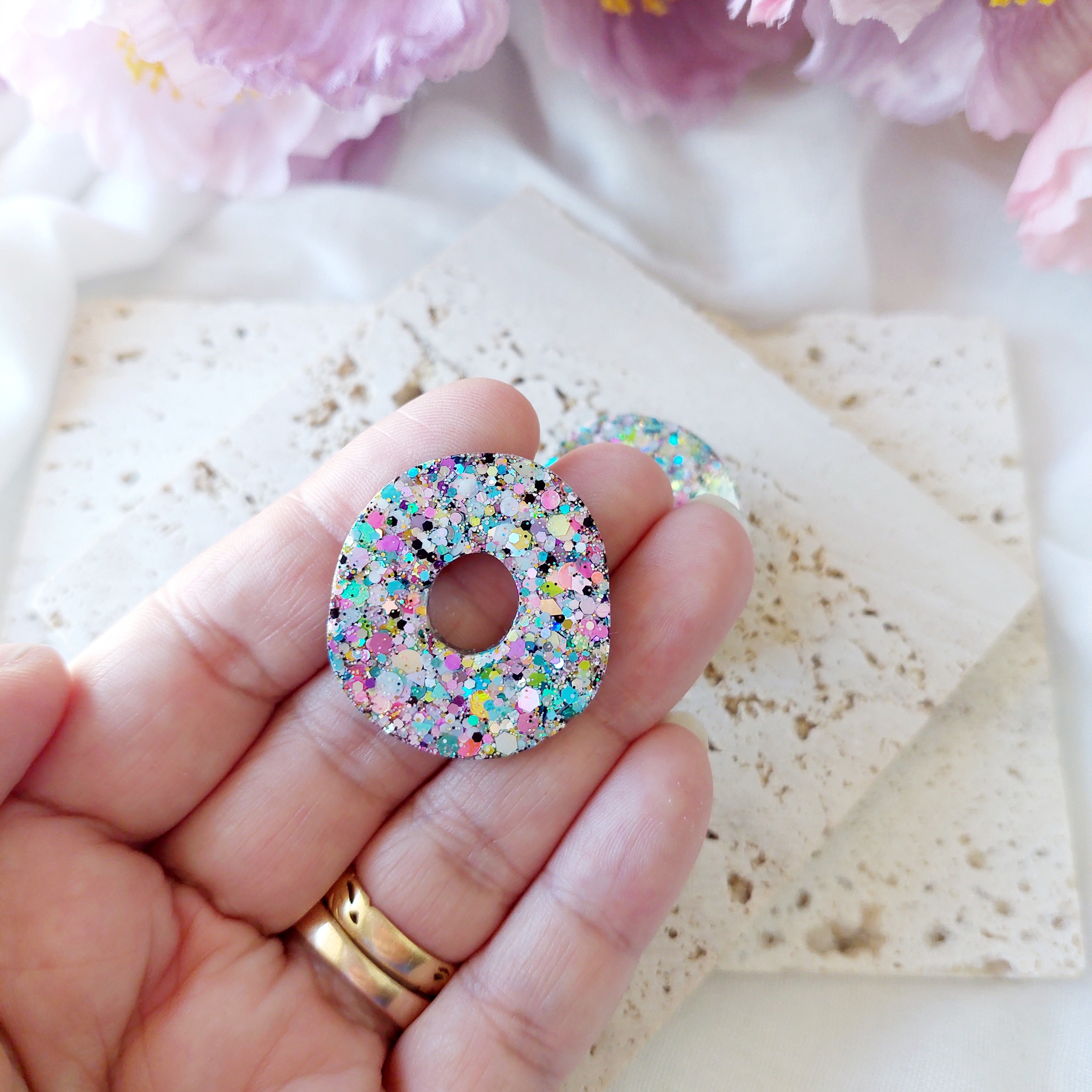 Pastel Glitter Resin Statement Dangle Stud Earrings