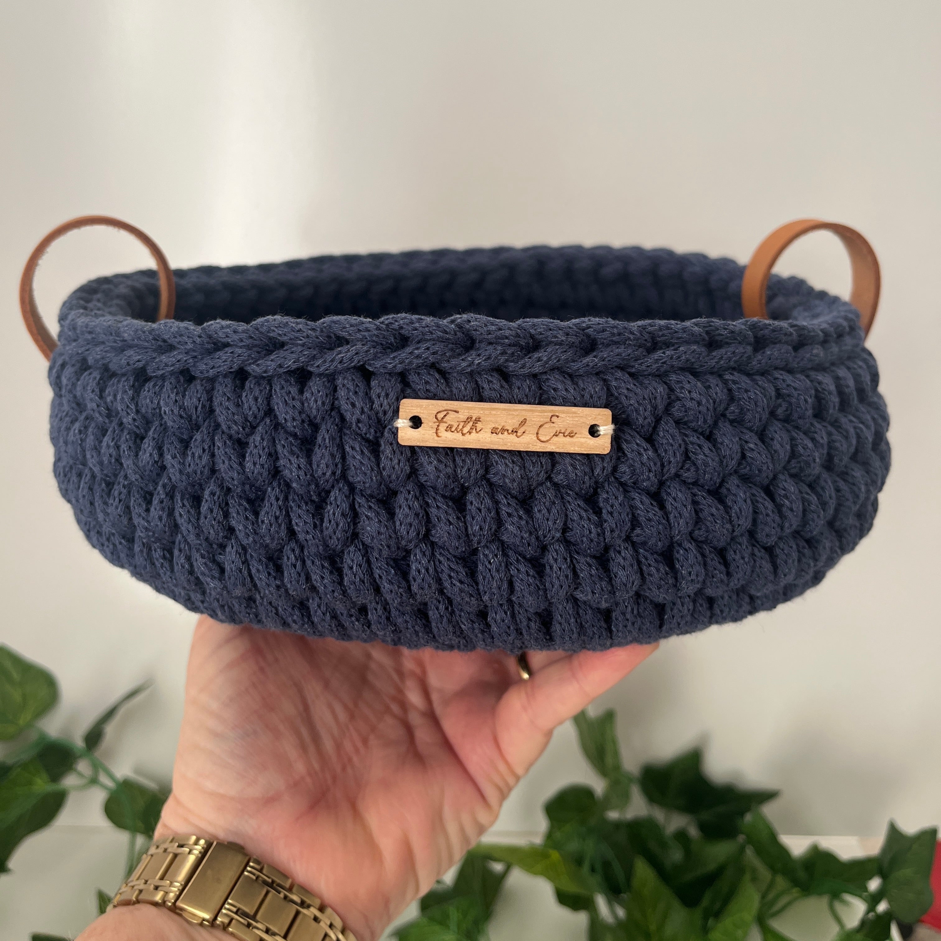 Crochet basket with handles - colour Denim