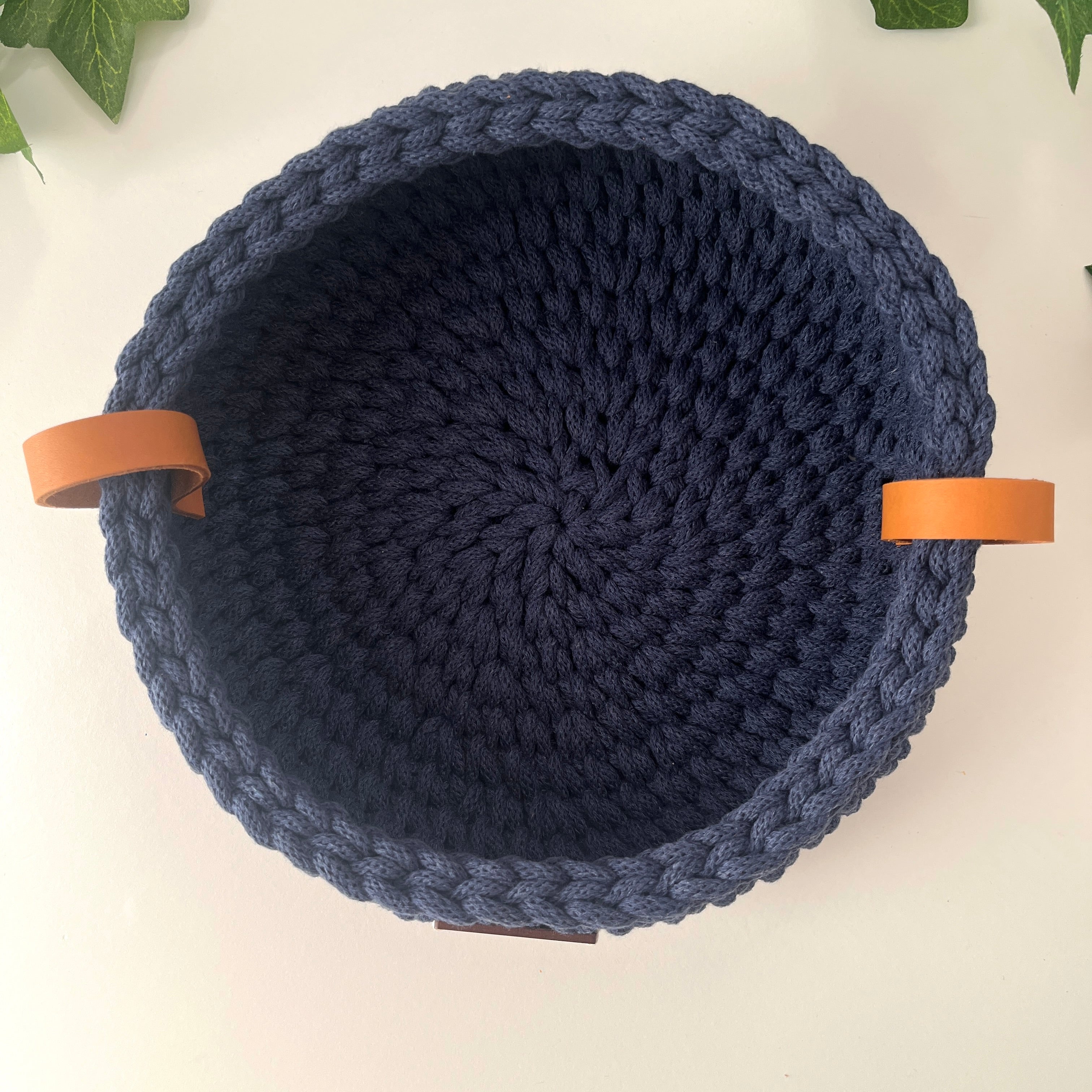 Crochet basket with handles - colour Denim