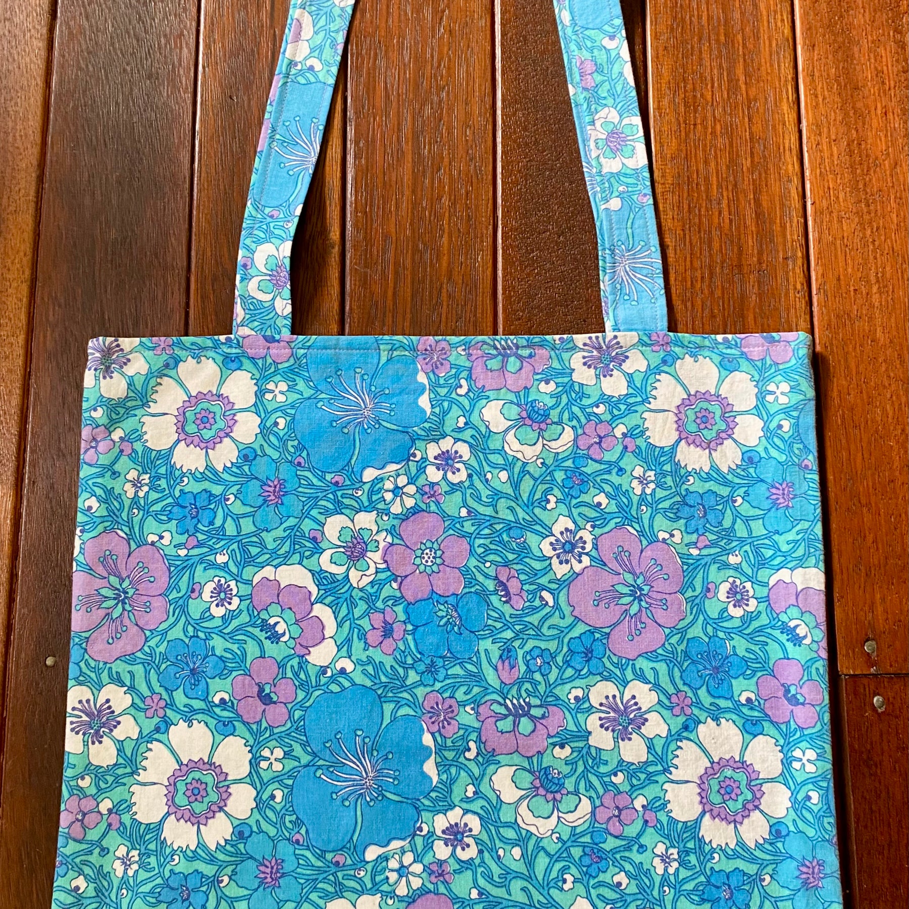 Vintage Doily Tote Bag - Embroidered Doily pocket - Blues