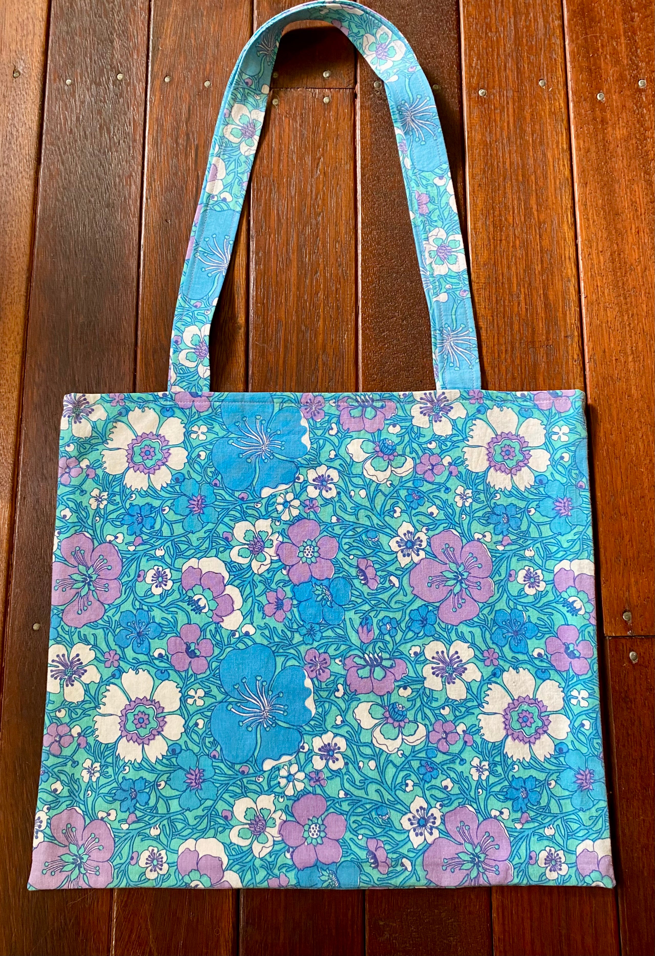 Vintage Doily Tote Bag - Embroidered Doily pocket - Blues
