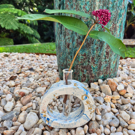 Blue and gold concrete test tube single stem vase