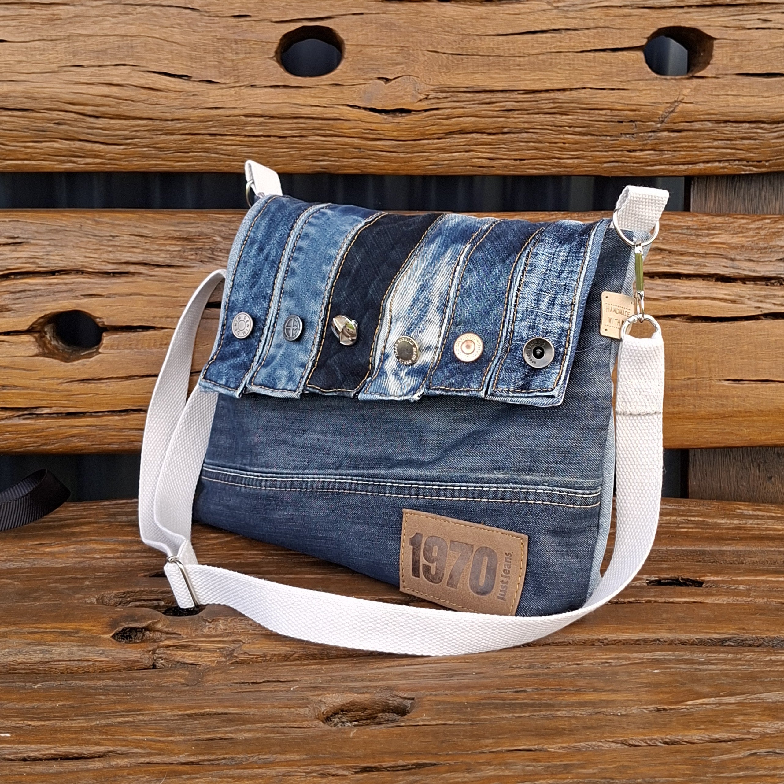 Upcycled Denim Unisex Crossbody Bag