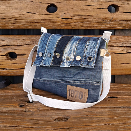 Upcycled Denim Unisex Crossbody Bag
