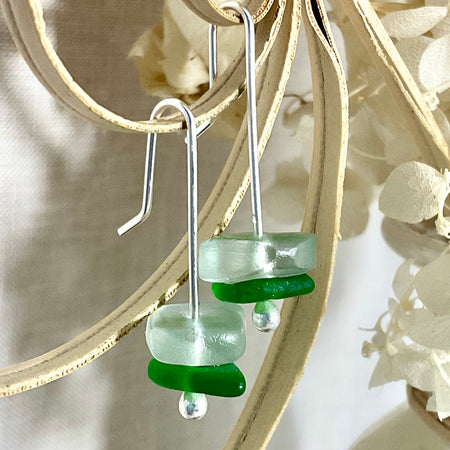 Green sea glass earrings with Argentium silver.