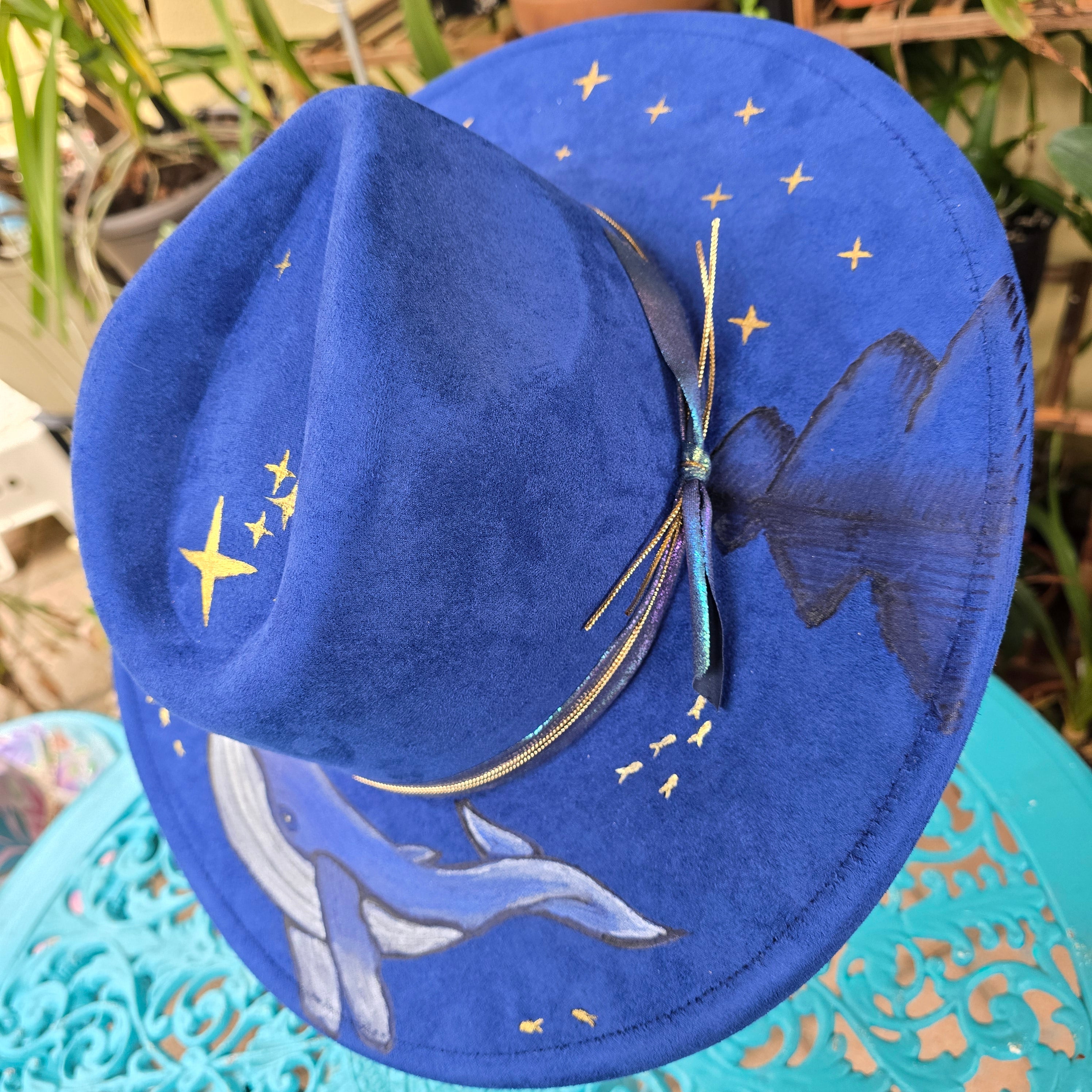 Hand burnt and painted fedora hat- the Midnight ocean