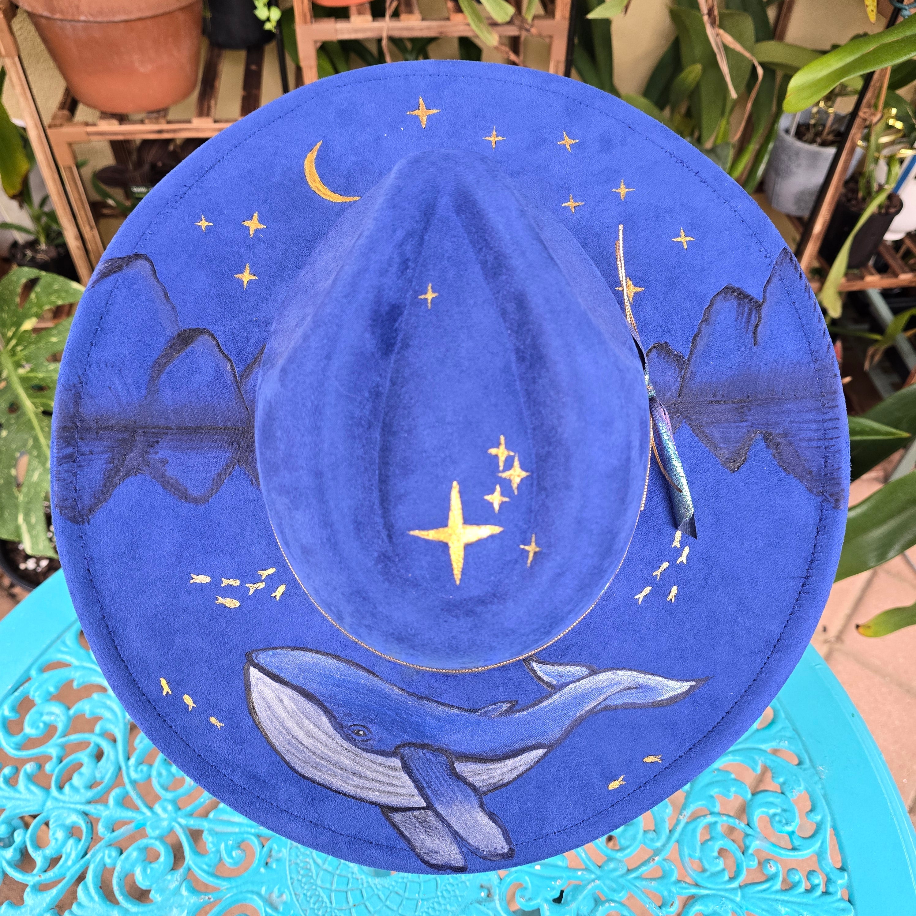 Hand burnt and painted fedora hat- the Midnight ocean