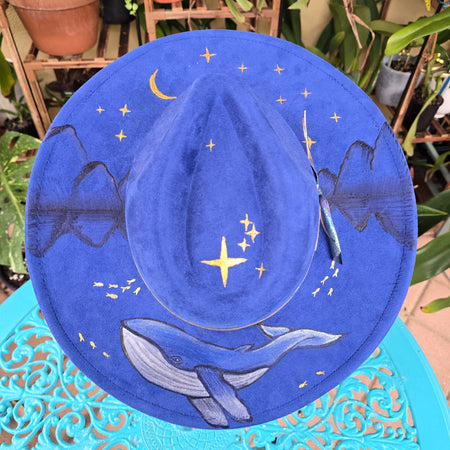 Hand burnt and painted fedora hat- the Midnight ocean