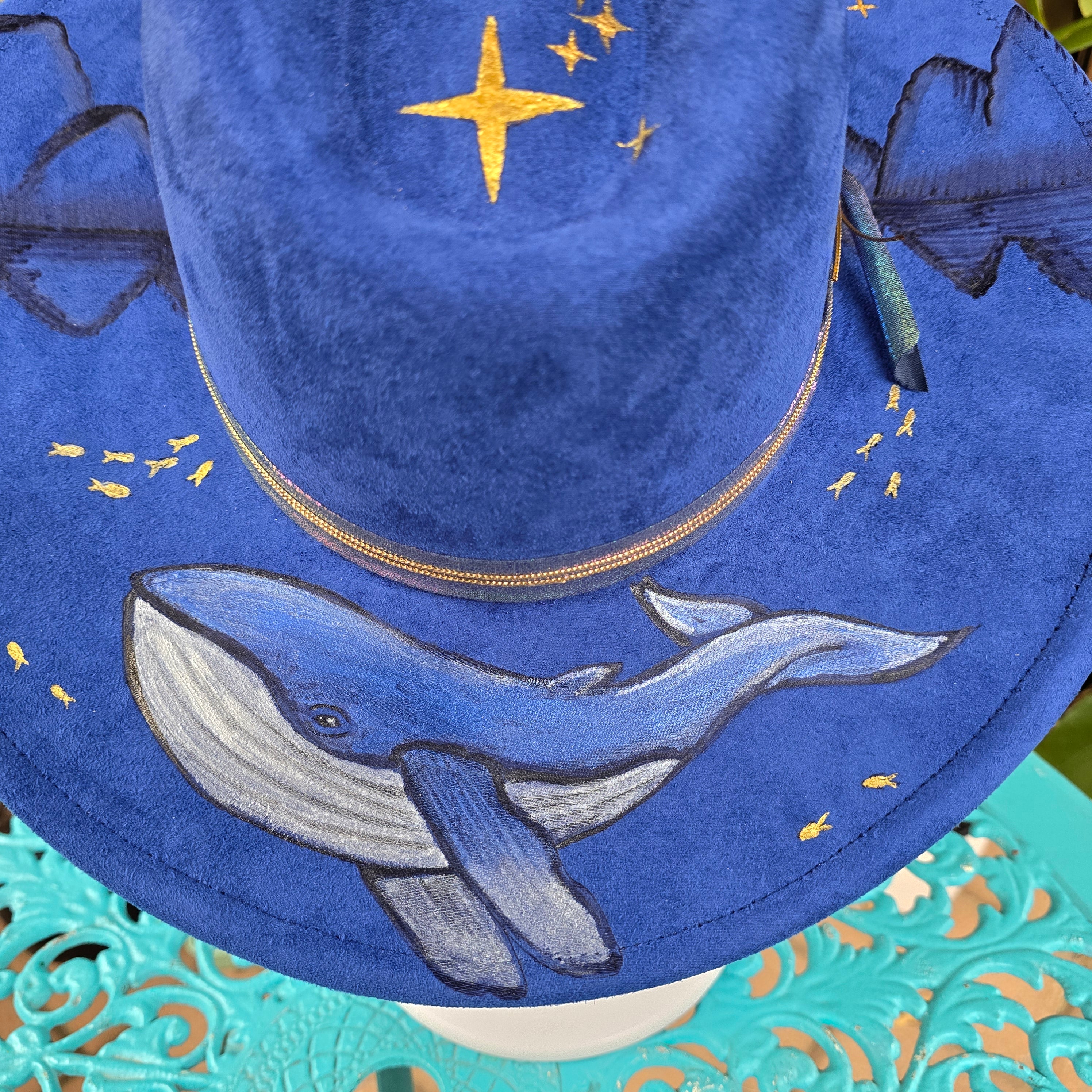 Hand burnt and painted fedora hat- the Midnight ocean