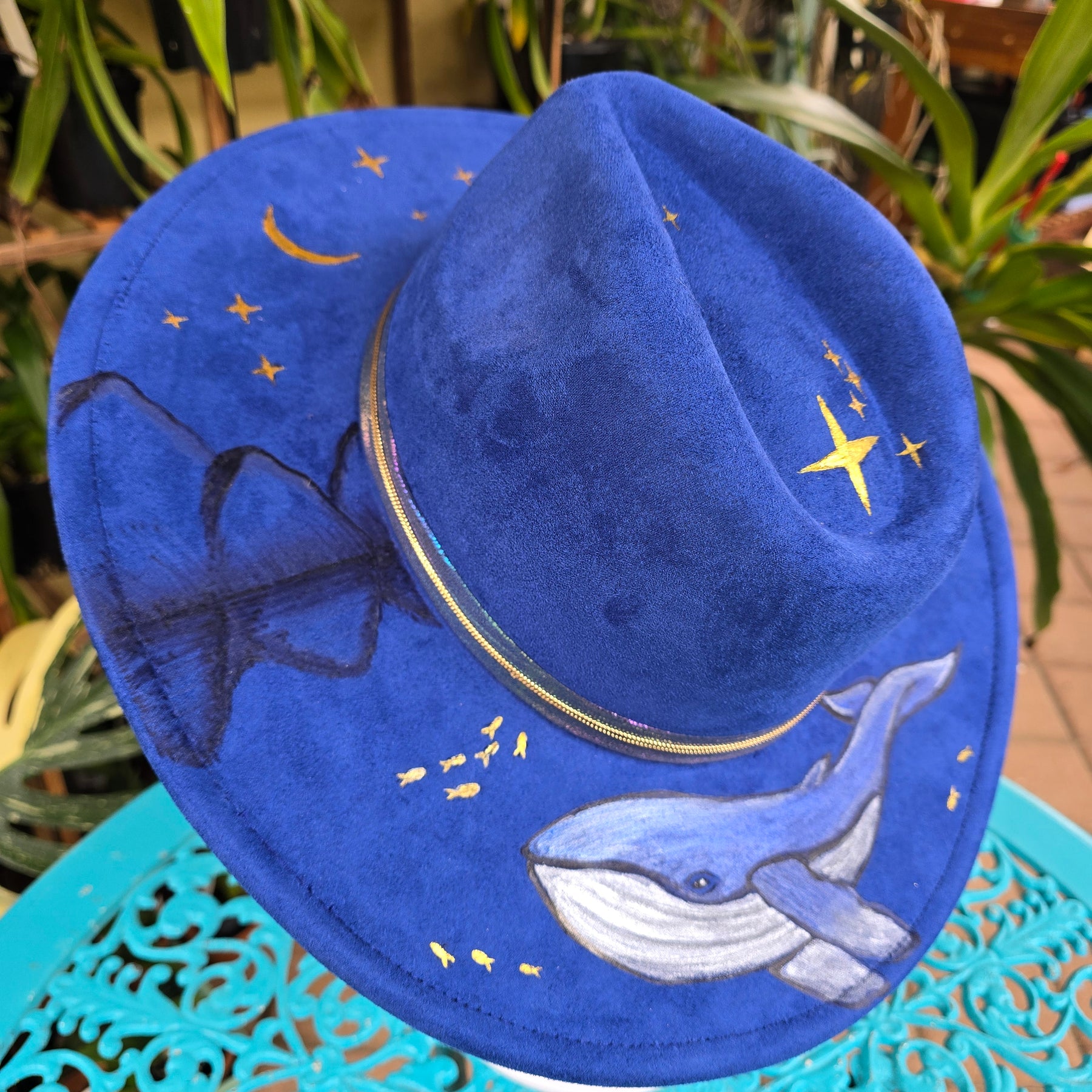 Hand burnt and painted fedora hat- the Midnight ocean
