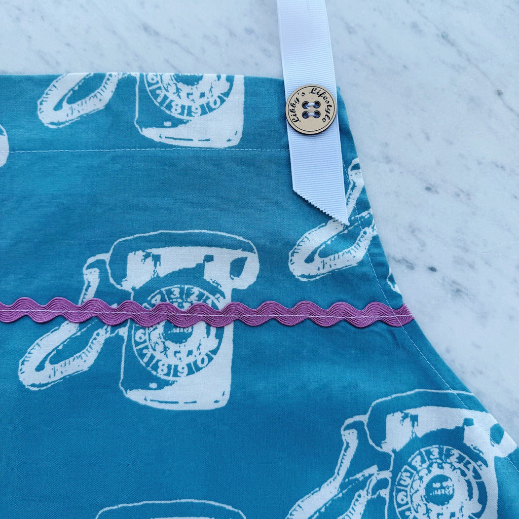 Retro telephones pinafore ladies apron with pocket.