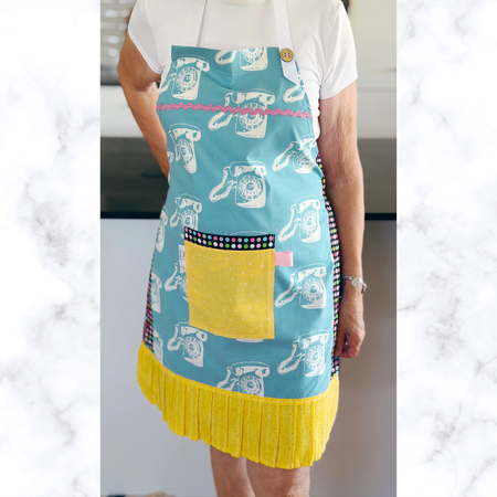 Retro telephones pinafore ladies apron with pocket.