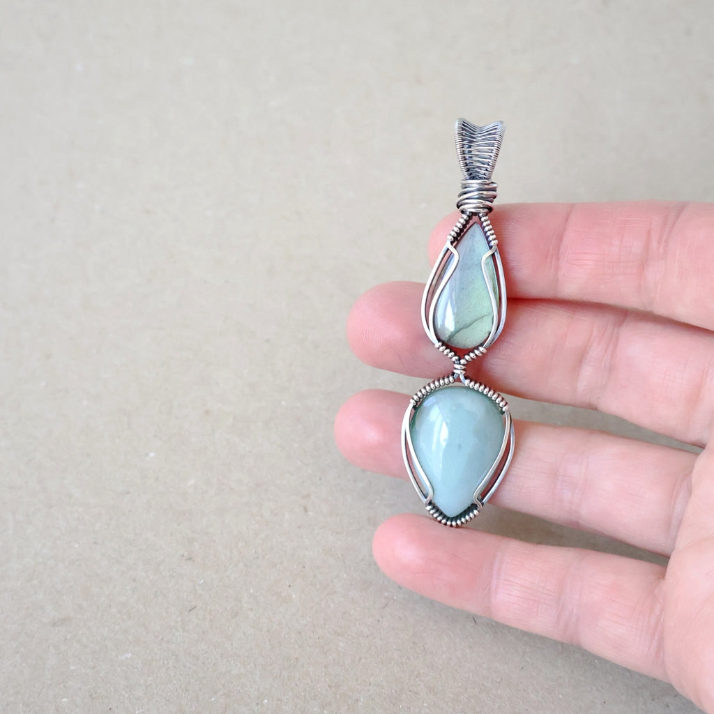 Sterling Silver Labradorite and Mtorolite Pendant ~ Calming Talisman of Awareness