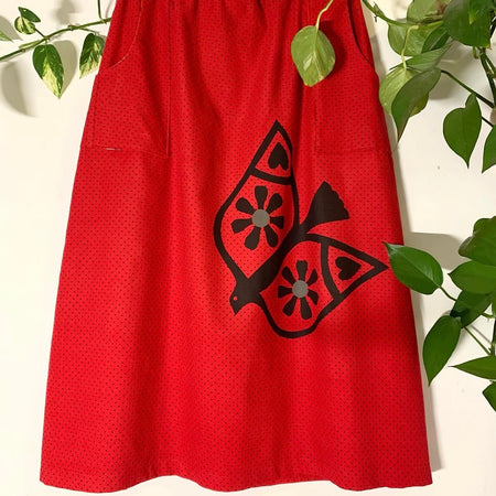 Gorgeous red, black spot corduroy butterfly screenprint skirt - large 12-14 -  violetclothing - free postage