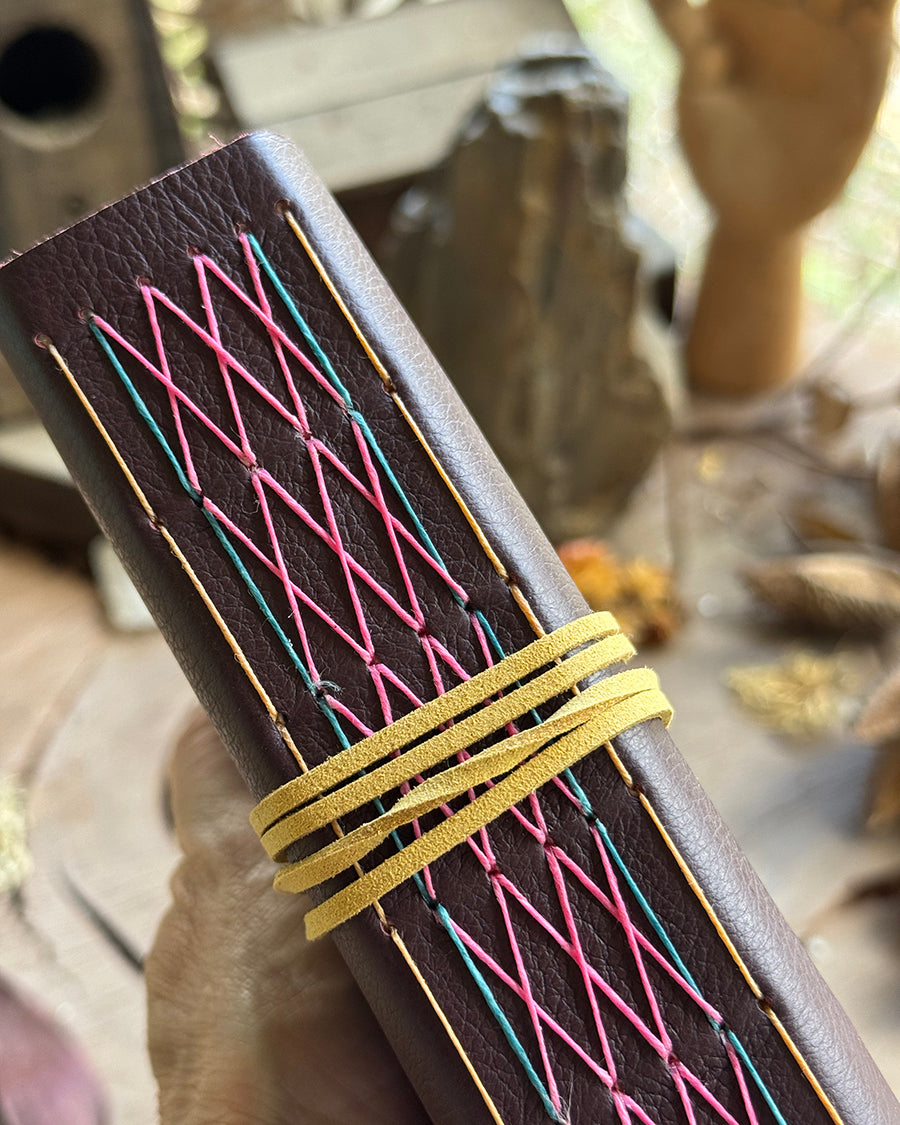 Burgundy Cross & Straight-stitched A6 Journal