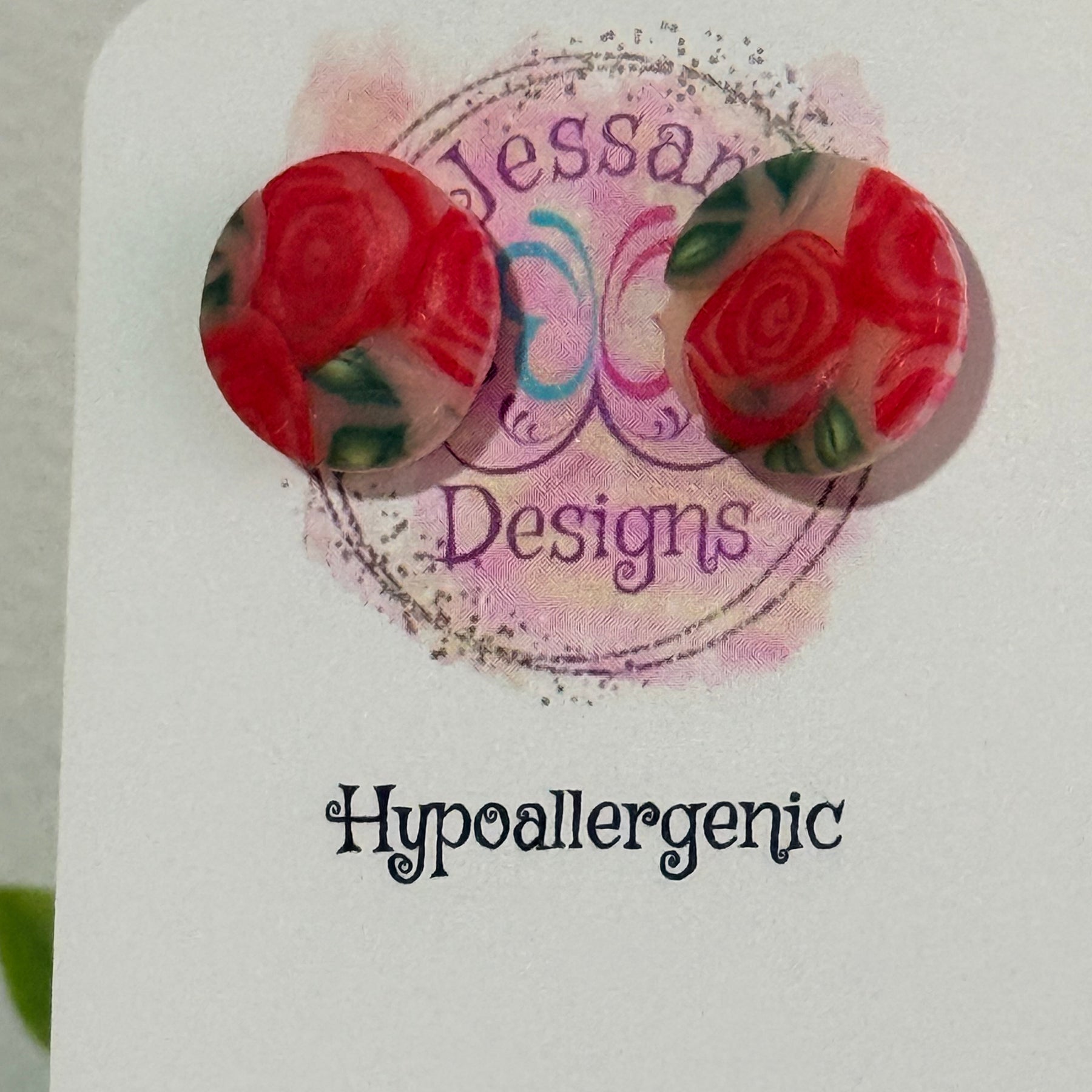 Red Rose Polymer Clay Stud Earrings