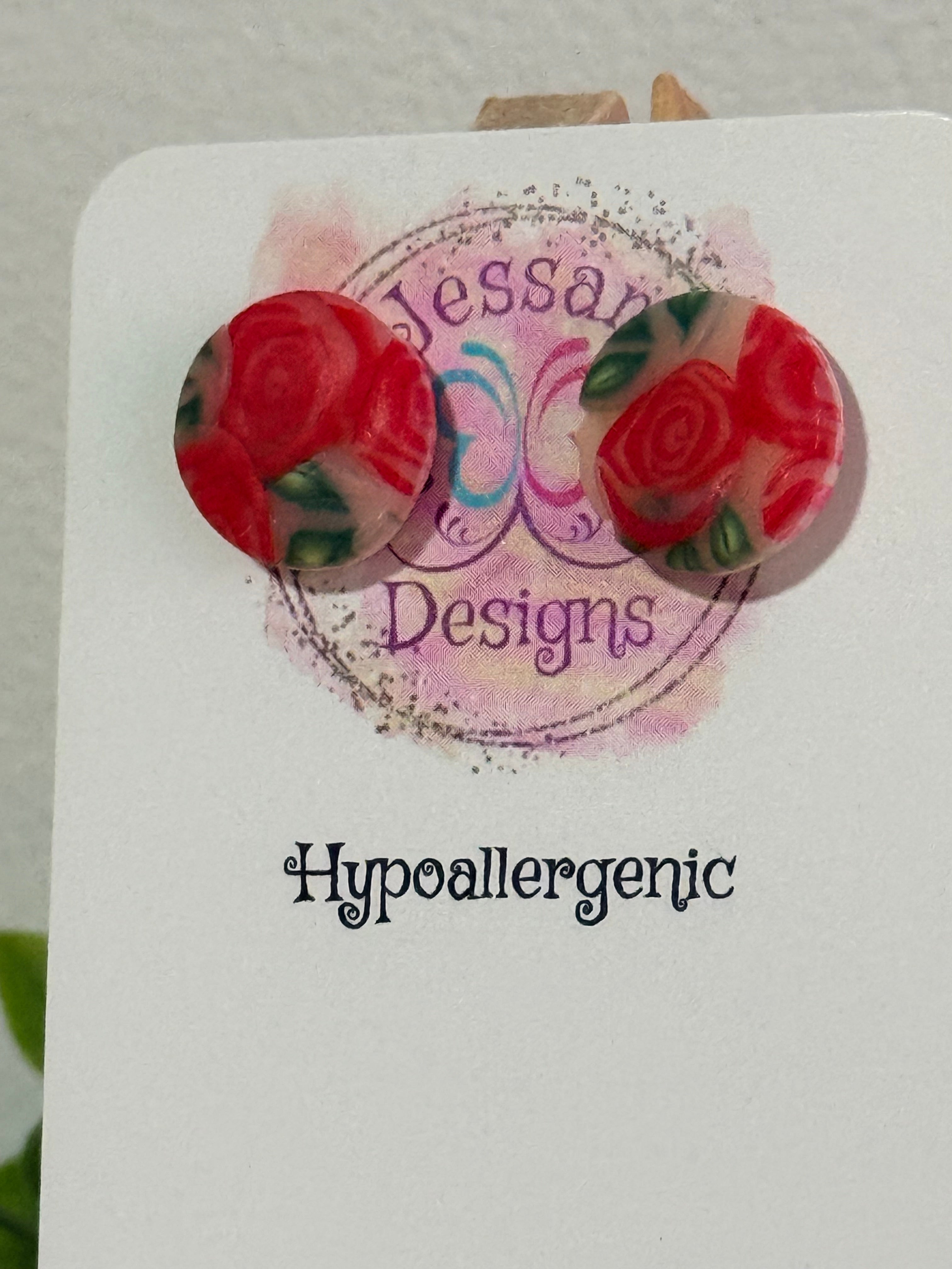 Red Rose Polymer Clay Stud Earrings