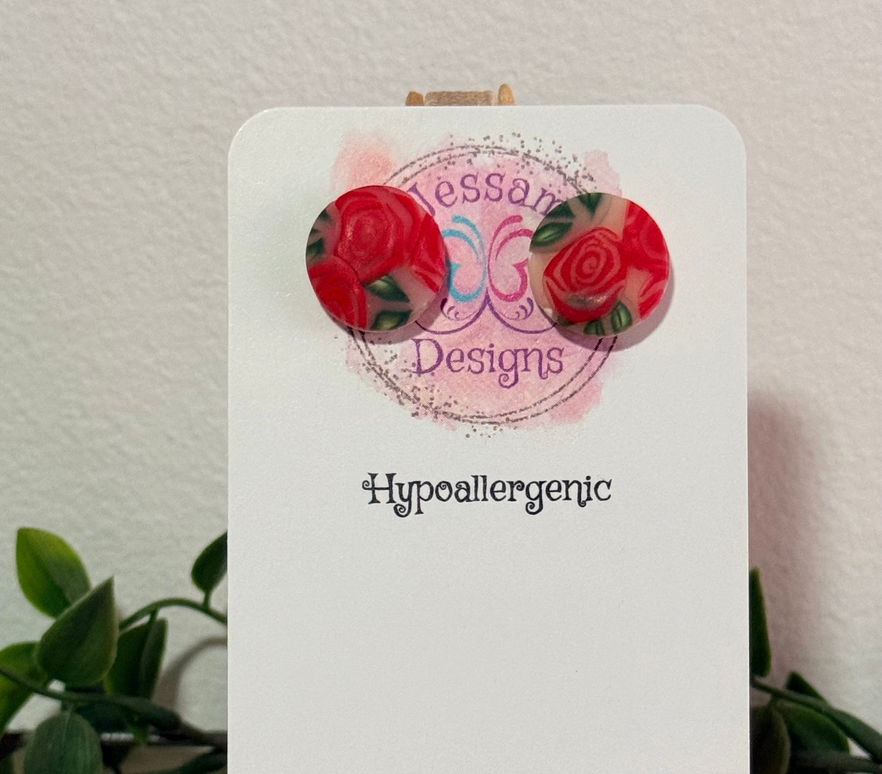 Red Rose Polymer Clay Stud Earrings