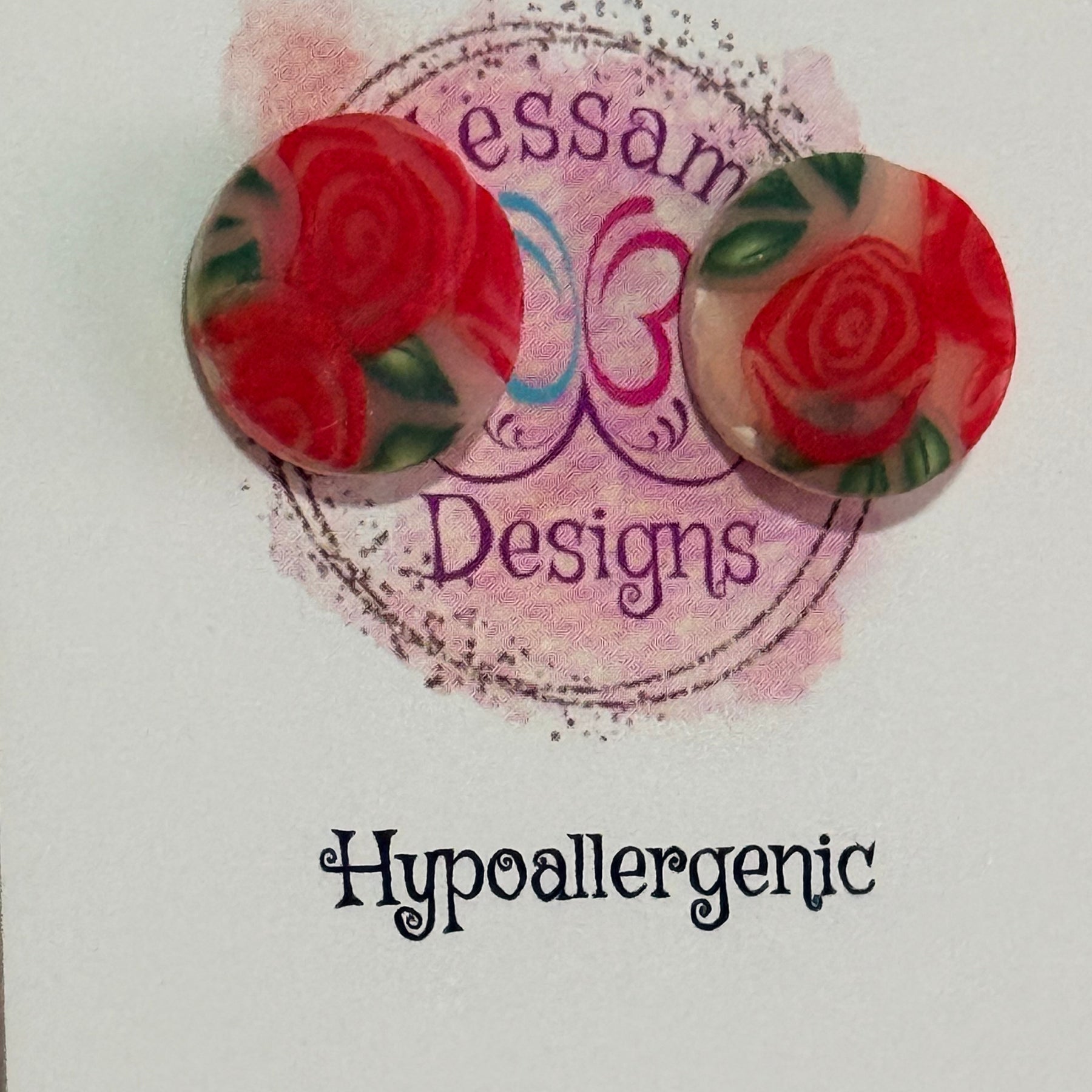 Red Rose Polymer Clay Stud Earrings