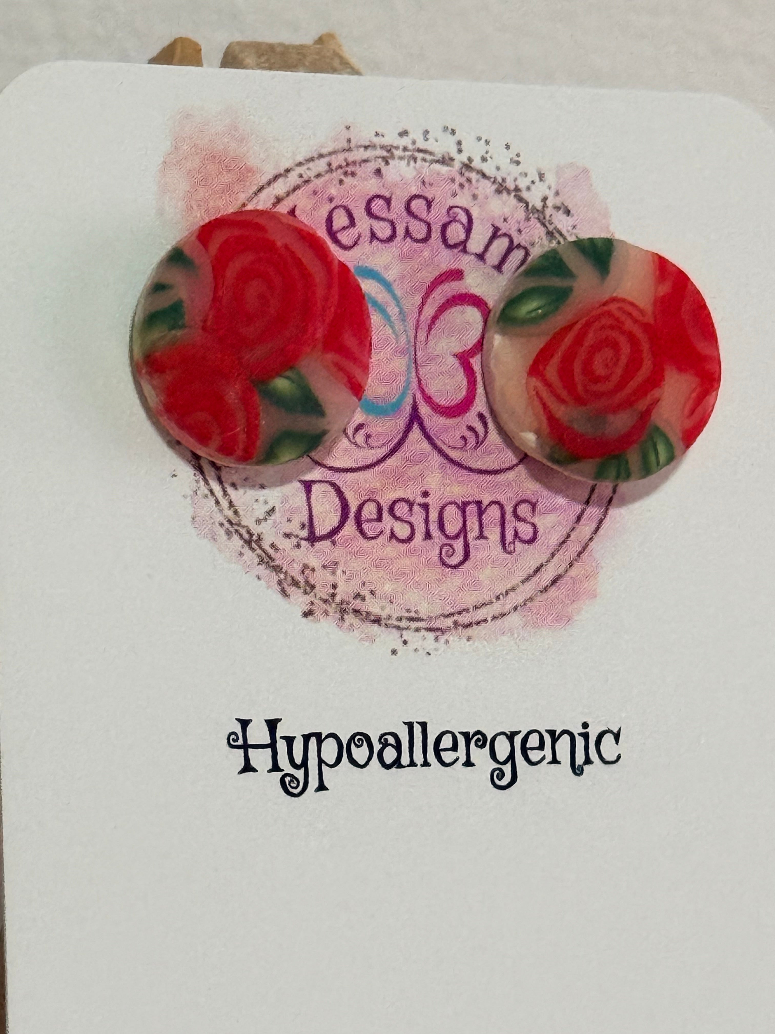 Red Rose Polymer Clay Stud Earrings