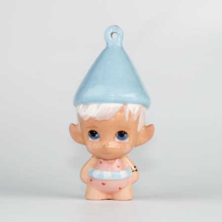 Handmade Porcelain Christmas ornament. One-of-a-kind. Shelly the Swim teacher Elf.