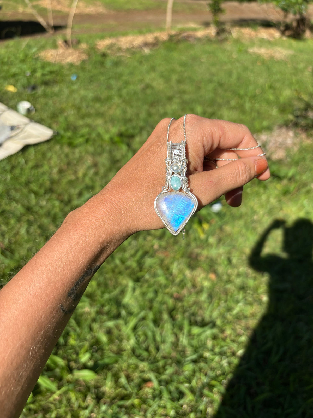 Moonstone, Larimar, Pearl, silver pendant
