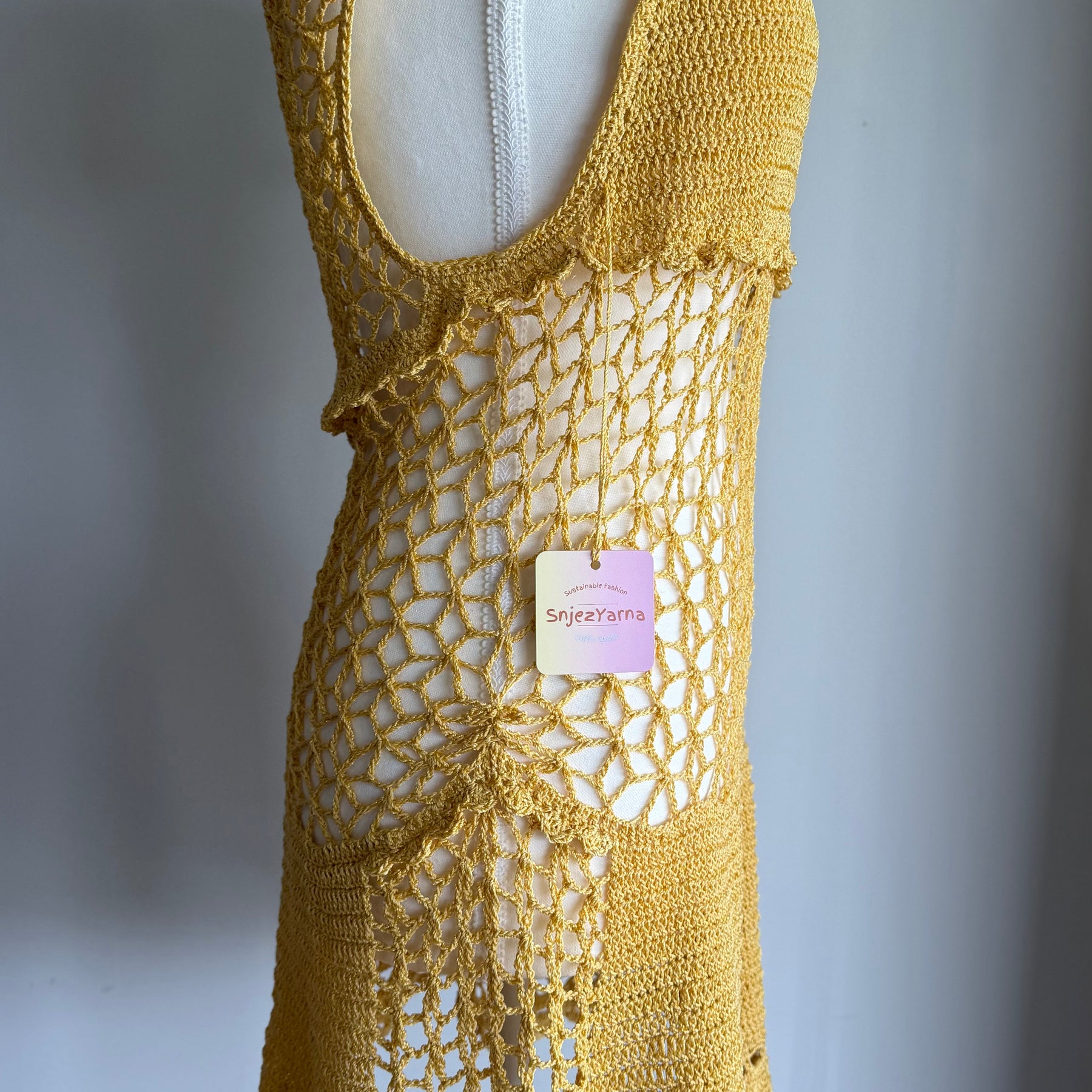 Golden Lace Crochet Dress