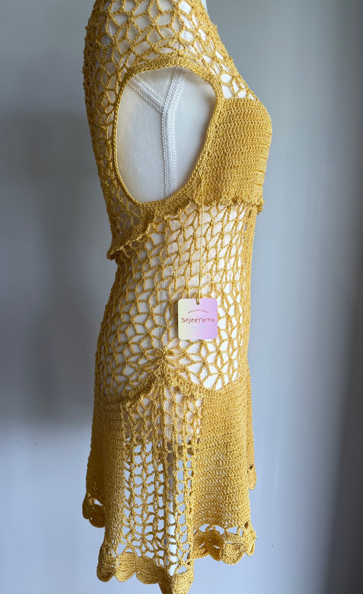 Golden Lace Crochet Dress