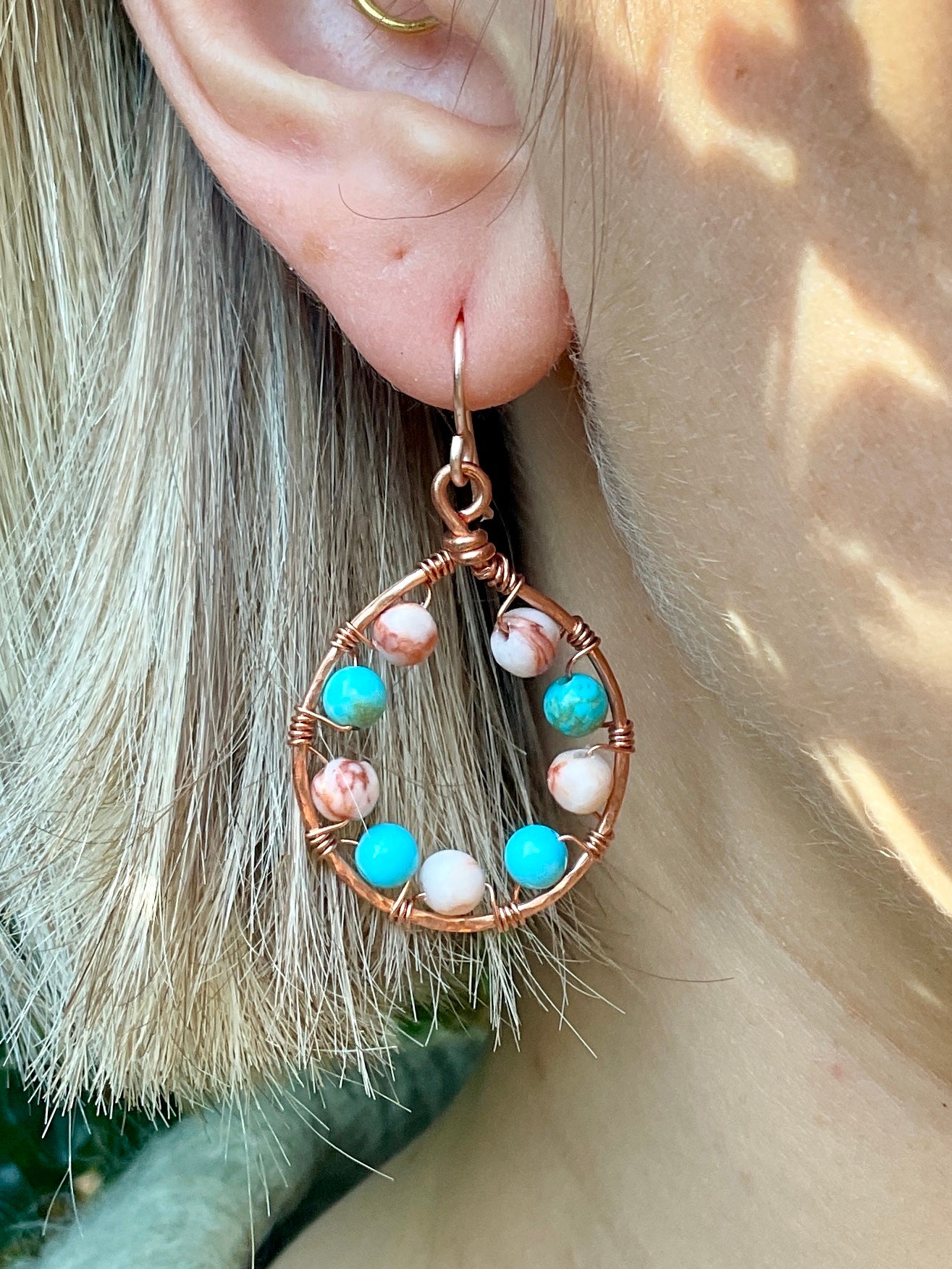 Gemstone and copper earrings. Handmade
